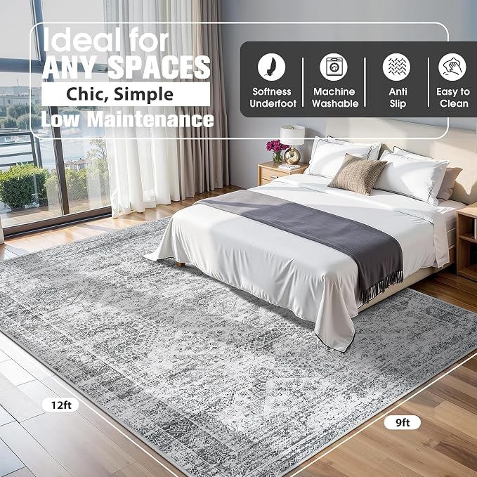 9x12 Area Rugs for Living Room Rug Washable: Abstract Large Rug for Dining Room - Image 2