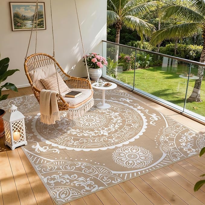Pauwer Waterproof Outdoor Rug 9x12, Reversible Plastic Straw Patio Camping Rug - Image 6