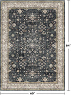 Black Boho Living Room Rug 5x7, Washable Dark Vintage Moody Low Pile Non Slip - Image 2