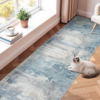 2.6x14 Extra Long Runner Rug Grey Abstract: Washable Non-Slip Carpet - Image 4
