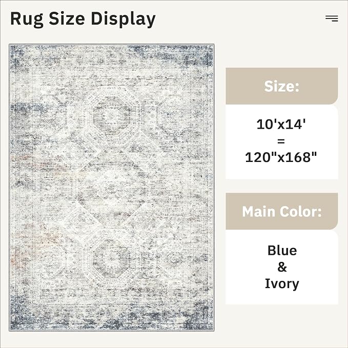 Soalmost 10x14 Area Rugs for Living Room, Non Slip Machine Washable Vintage Rugs - Image 4