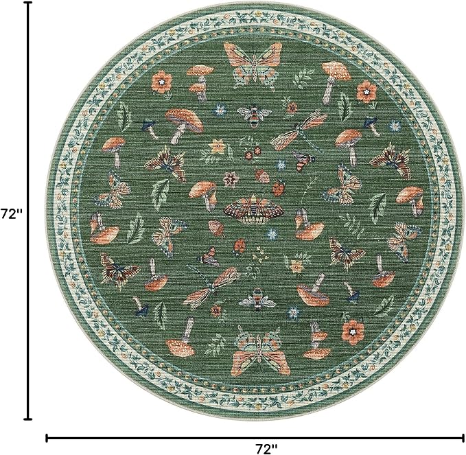 Mushroom Insect 6ft Round Rug Washable Non-Slip Soft Ultra-Thin Boho Circle - Image 2