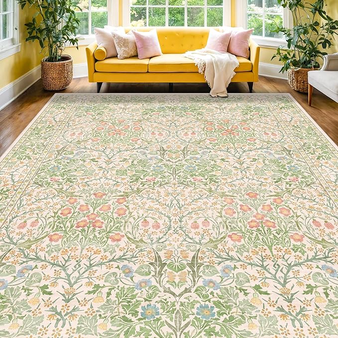 Cream Green Washable 8x10 Area Rugs - Image 8
