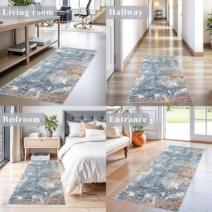 2x5 Washable Kitchen Rug Runner – Non-Slip Abstract Modern Neutral Small Rug - Image 3