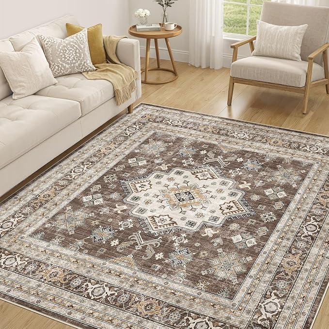 Vintage Living Room Square Area Rug 6x6 by COTILED