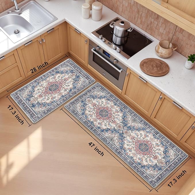 Boho Kitchen Mats for Floor 2 Piece Set Anti Fatigue Cushioned PVC Kitchen Rugs - Image 2