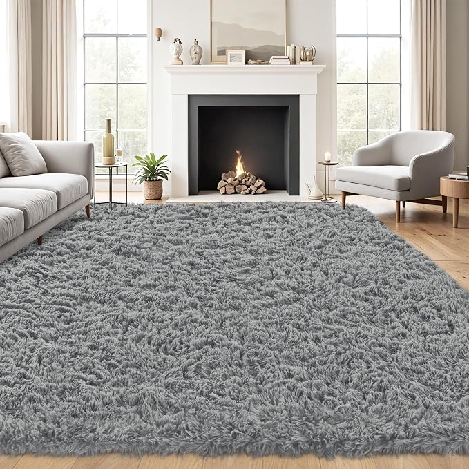 5x8 Area Rug for Living Room:Ultra Soft Fluffy Shag Light Grey Rugs, Large - Image 4