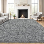 5x8 Area Rug for Living Room:Ultra Soft Fluffy Shag Light Grey Rugs, Large - Image 4