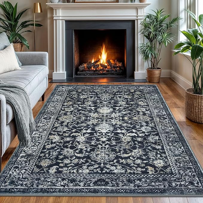 KILOCOCO Area Rug 4x6 Entryway Rug Washable Printed Vintage Floral Rubber by Kilococo