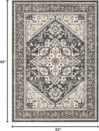 5x8 Vintage Area Rug: Washable Neutral Soft Non Slip Thin Large Floor Carpet - Image 2