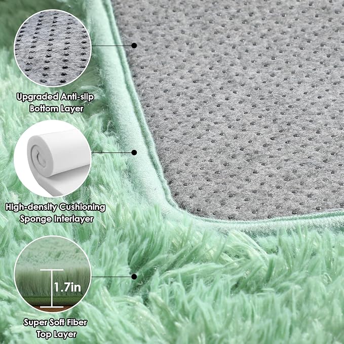 ONASAR Sage Green Area Rugs for Bedroom Living Room, 4x6 Fluffy Cute Indoor - Image 3