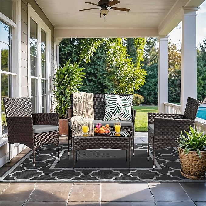 GENIMO 8' x 10' Outdoor Rug Patio Waterproof, Reversible Plastic Straw Area - Image 4