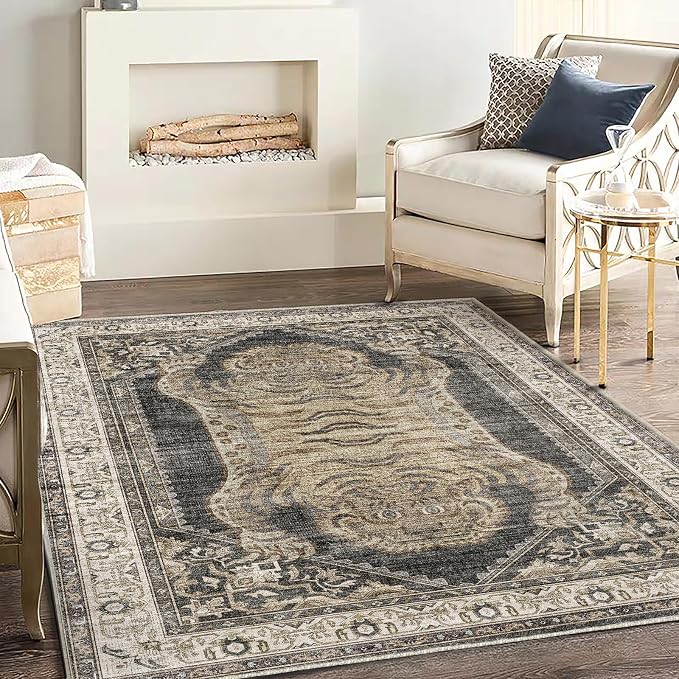 CHAMPLANT Washable Area Rug 3'x5' Vintage Traditional Floor Cover Foldable Thin - Image 2