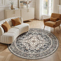 6ft Round Area Rug: Washable Vintage Neutral Soft Non Slip Thin Large Floor by MICGEEK