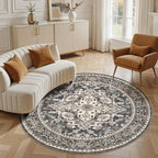 6ft Round Area Rug: Washable Vintage Neutral Soft Non Slip Thin Large Floor by MICGEEK