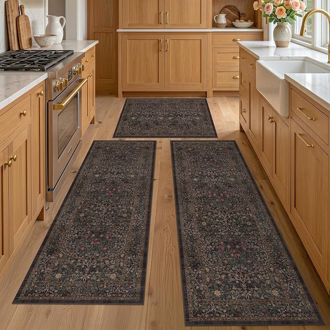 Taupe Brown Kitchen Rug Set of 3, Washable Non-Slip Mats by JTJ