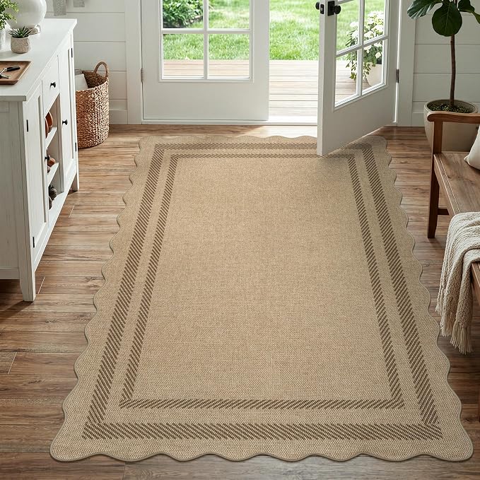 LIVEBOX Scalloped Easy Jute 4x6 Outdoor Rug, Washable Non Slip Geometric Area - Image 8