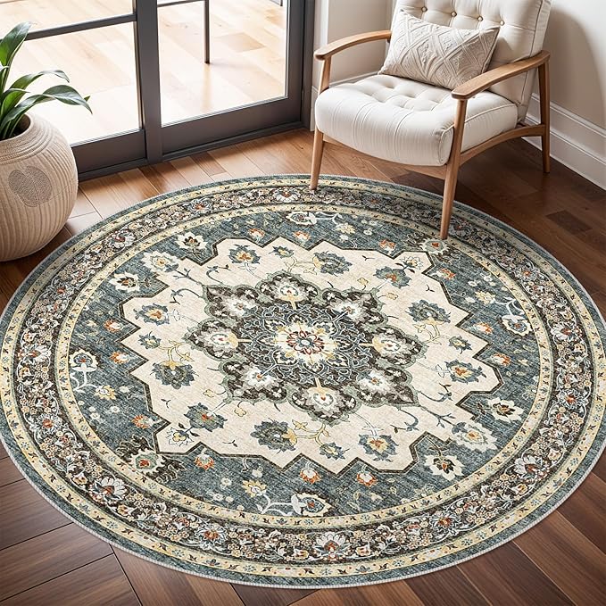 TOPRUUG Washable Oriental Area Rug - 6ft Round Rugs by TOPRUUG