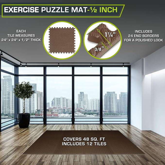 ProsourceFit Exercise Puzzle Mat 1/2-inch, EVA Interlocking Foam Floor Tiles - Image 2