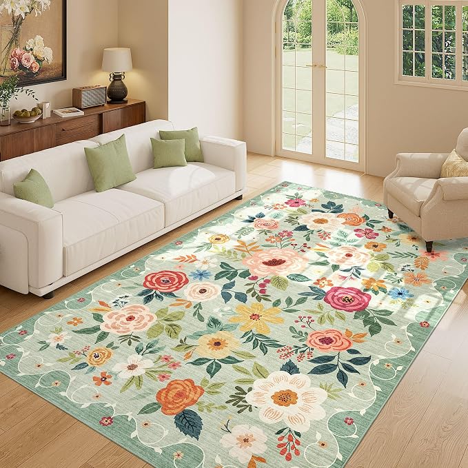 DUKINO 5x8 Area Rug for Living Room, Washable Lightweight Non Slip Floral - Image 3