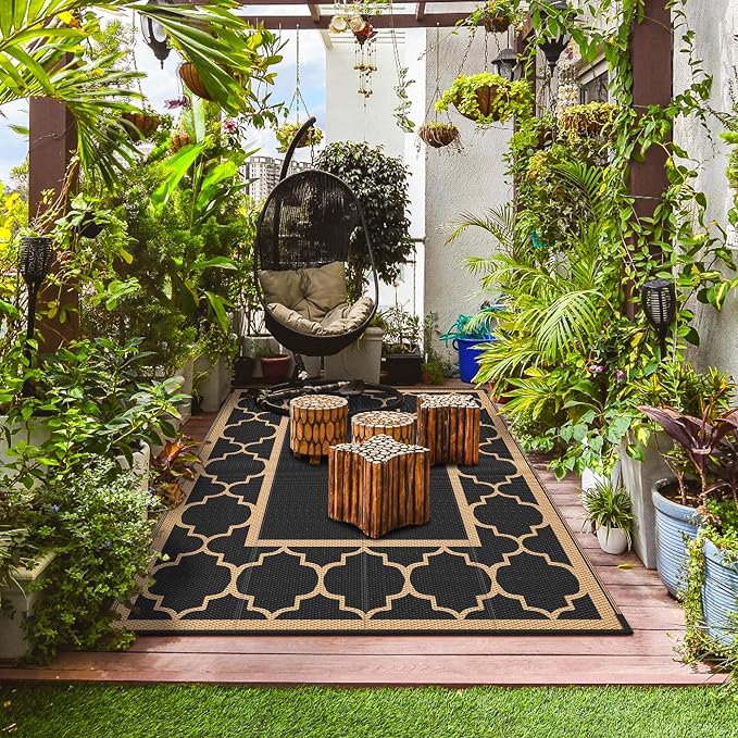 GENIMO Outdoor Rug 8' x 10' Patio Waterproof, Foldable Reversible Plastic Straw - Image 5