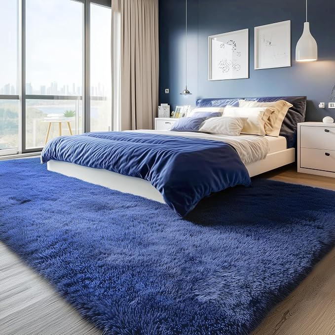 PAGISOFE Navy Blue Rug 5x8 Ft Fluffy Shag Rugs - Image 9