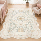 Scalloped Floral Rug 5x7, Neutral Beige Washable Non Slip Area Rug - Image 7