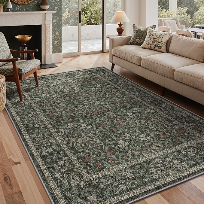 GENIMO 5x7 Washable Area Rug, Non-Slip Vintage Boho Floral Carpet, Soft by GENIMO