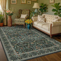 Dark Green 5x8 Dining Room Rug, Floral Washable Soft Non Slip Area Rugs by Evyhood