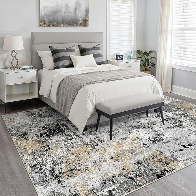 10x12 Area Rug Living Room: Washable Large Abstract Neutral Modern Soft Rug - Image 3