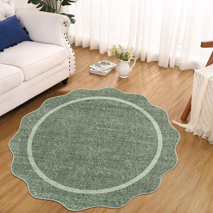 GarveeHome Scalloped Washable Round Rugs, Non-Slip Soft Round Rug 4 ft - Image 4
