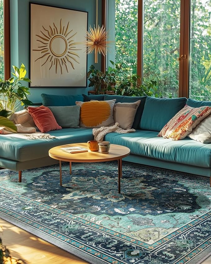 RELEANY Area Rugs 6'x9' Washable Non-Slip, Floral Vintage Distress Medallion - Image 4