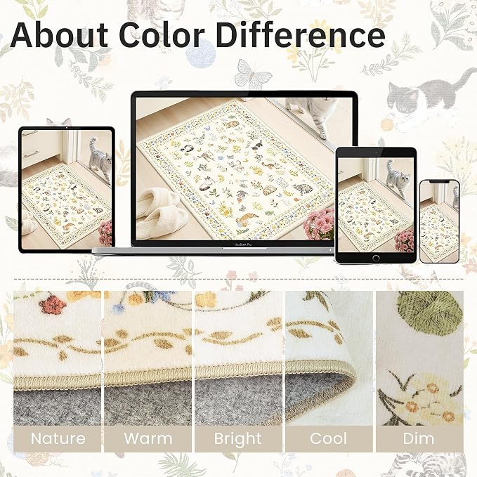 Soalmost Cat 8x10 Area Rugs for Living Room, Machine Washable Animal Floral - Image 8