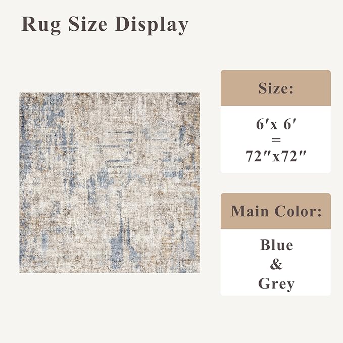 ZHXXUJ Washable 6x6 Square Area Rug – Non Slip Modern Abstract - Image 2
