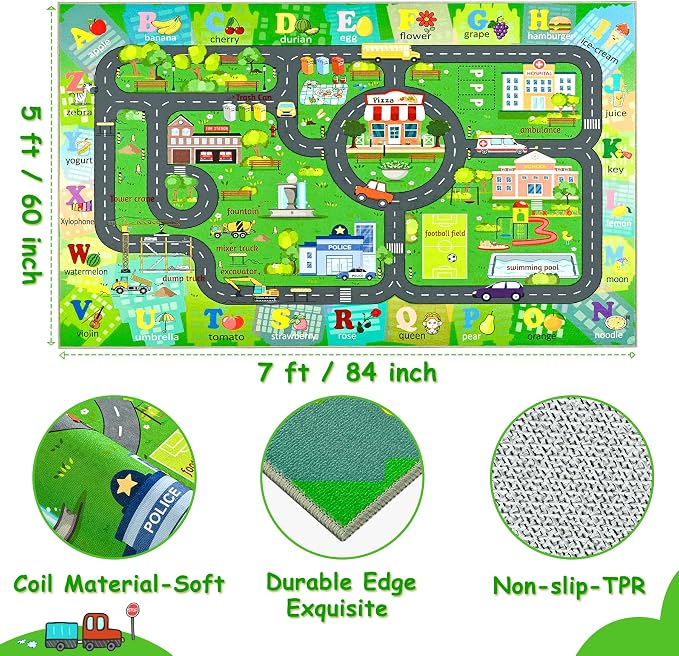 Chicrug 5x7 Car Road Area Rug for Kids Playroom Bedroom, Non Slip Low Pile - Image 3