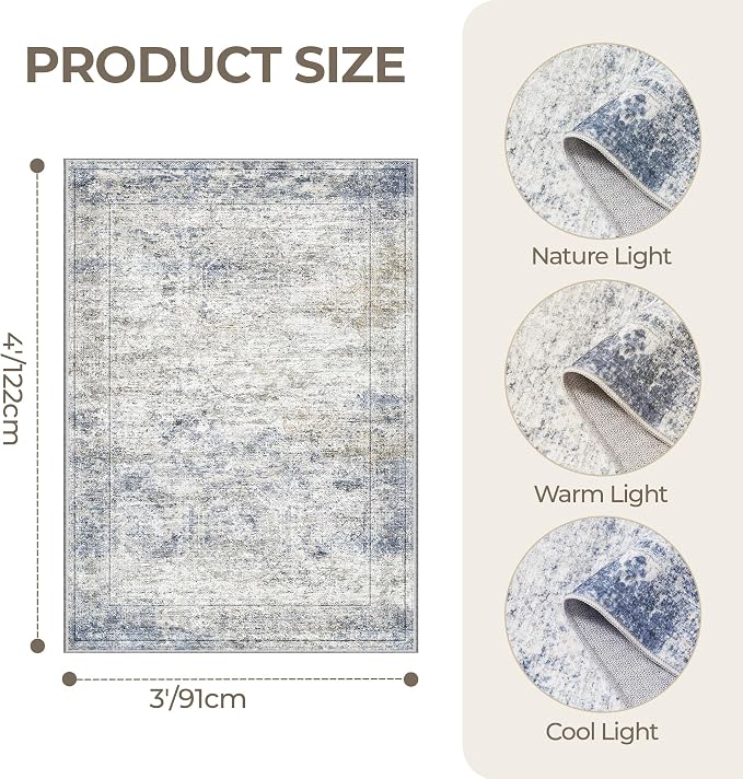 3x4 Washable Area Rug for Entryway, Soft Kitchen Rugs Non Slip for Dining Room - Image 2