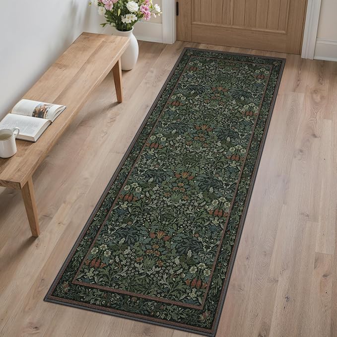 GENIMO Washable Floral Runner Rug 2x5, Non-Slip Long Hallway Carpet by GENIMO