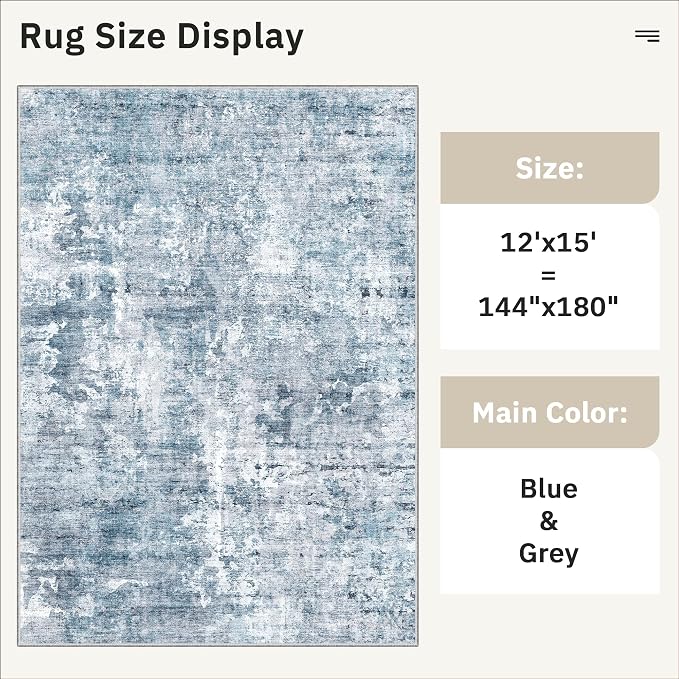 Soalmost 12x15 Washable Area Rug Blue/Grey Neutral Abstract Living Room Large - Image 5
