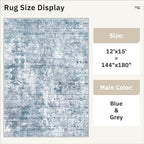 Soalmost 12x15 Washable Area Rug Blue/Grey Neutral Abstract Living Room Large - Image 5