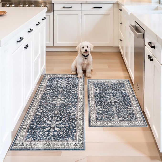 Kitchen Mats Set of 2 Washable Non-Slip – Soft Low Pile Boho Decorative Runner by BYYVOORugsforYourHome