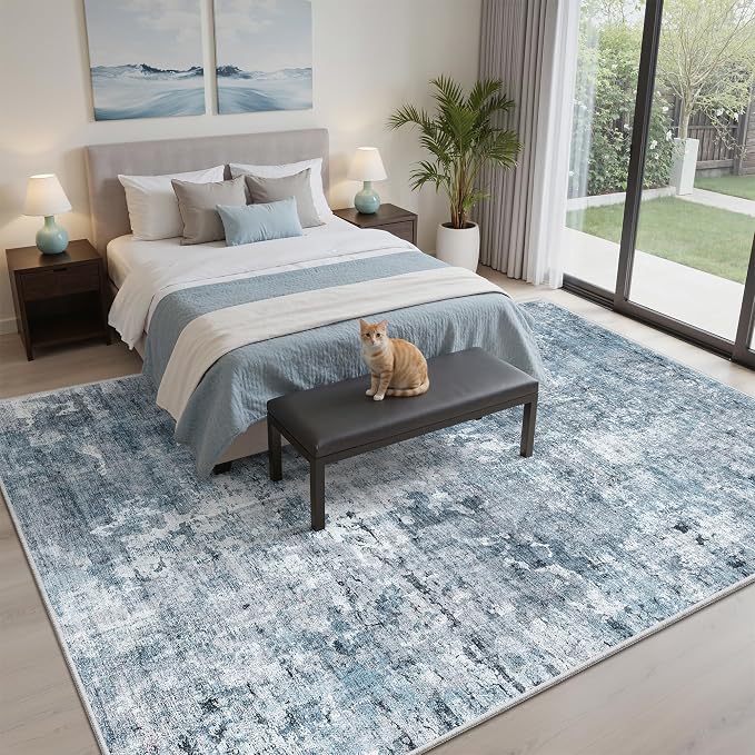 Soalmost Abstract Rug 5x7 Machine Washable Area Indoor Blue Low Pile Non-Slip - Image 4
