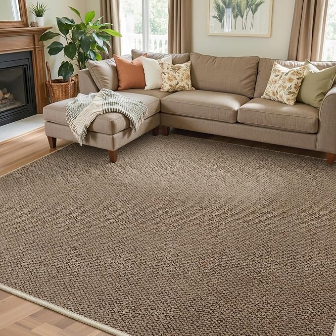 Faux Jute Area Rug 9'x12', Washable & Non-Slip, Taupe | 0.27" Low Pile Easy by Unknown
