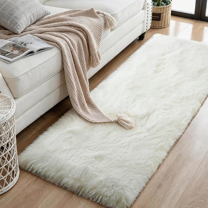KCHOWUA Cream White Thick Fluffy Area Rug - Image 2
