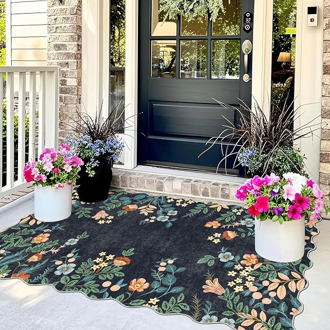 Dark Navy Floral Entry Rug - Image 3