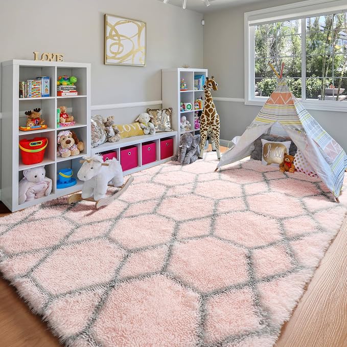 ONASAR 7x9 Area Rugs for Living Room Bedroom, Large Fluffy Pink and Grey Throw - Image 7