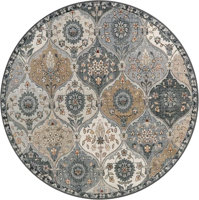 Lahome Moroccan Washable Round Rugs, Soft Vintage Round Rug 4ft, Distress - Image 3