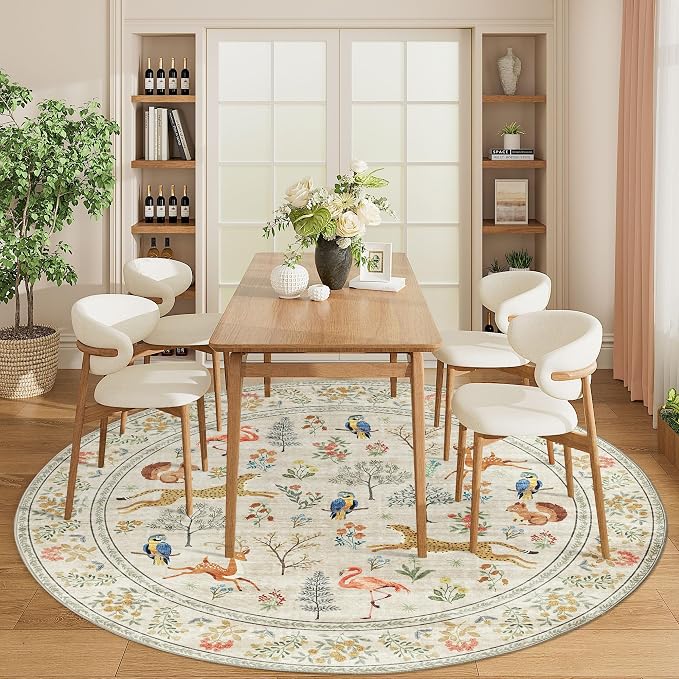 DUKINO 6ft Round Rug for Bedroom, Animal Print Washable Circle Rug - Image 6