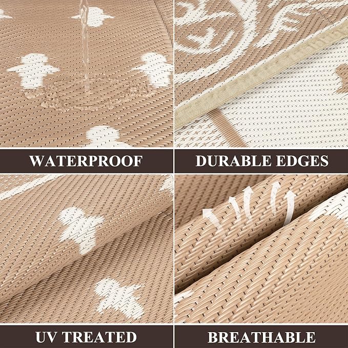 Pauwer Waterproof Outdoor Rug 10x14, Reversible Plastic Straw Patio Camping Rug - Image 2