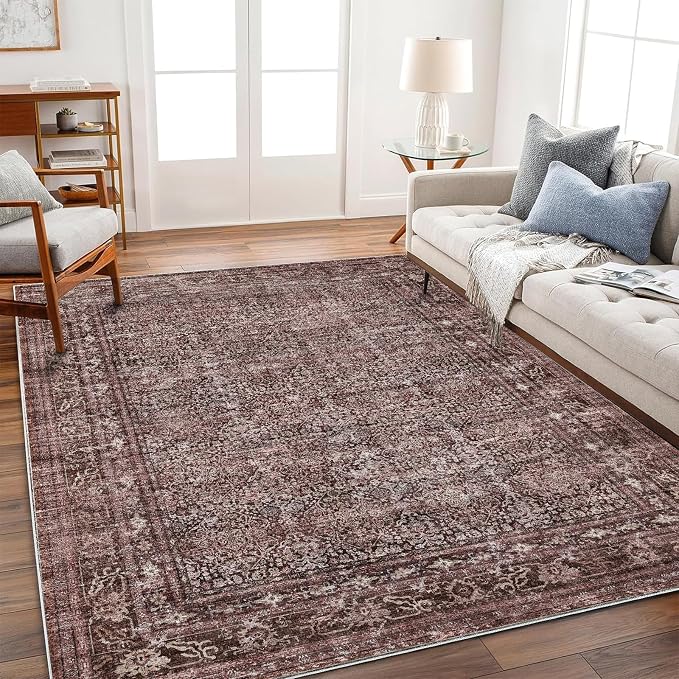 CHAMPLANT Washable Area Rug 8'x10' Retro Boho Design Non-Shedding Non-Slip Easy - Image 2
