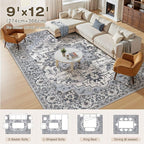 9x12 Area Rugs Living Room: Washable Vintage Rug Large Non-Slip Stain Resistant - Image 3